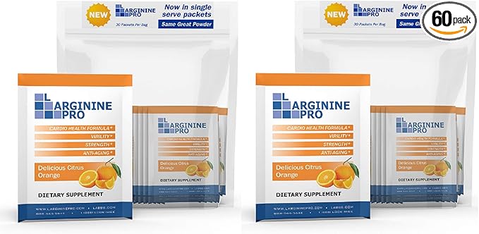 L-ARGININE PRO Supplement Powder | 60 Packets Single Serve Travel Size | 5,500mg of L-arginine Plus 1,100mg L-Citrulline