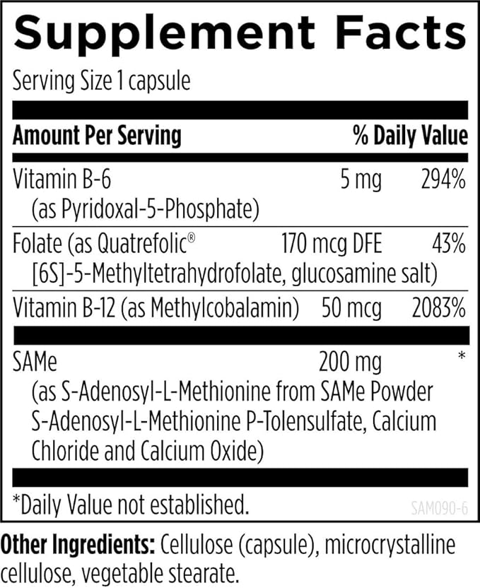 Designs for Health Same Capsules with B6, B12 + 5-MTHF - 200mg S-Adenosylmethionine Supplement with 5-MTHF (Folate) + Vitamin B12 - Non-GMO + Gluten-Free (90 Capsules)