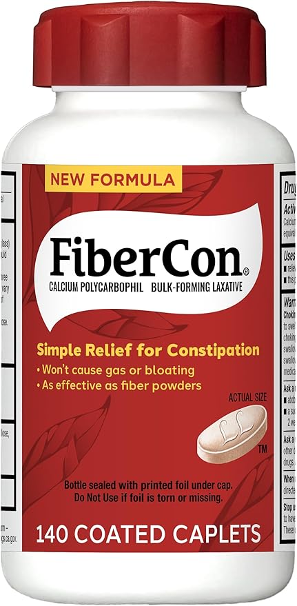 FiberCon Fiber Therapy Coated Caplets, Safe, Simple & Comfortable Insoluble Fiber for Bowel Irregularity, Comfortable Constipation Relief with No Gas or Bloating, 140 Caplets