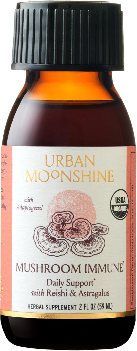 Urban Moonshine Mushroom Immune - Daily Support with Reishi & Astragalus - Long-Term Tonic for Healthy Immune System - Immune Support Supplement - Gluten Free Herbal Supplement - 2 Fl Oz