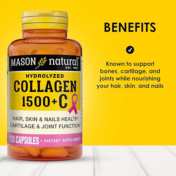 MASON NATURAL 1500mg Collagen with Vitamin C, Biotin, and Calcium, 40-Day Supply, Supplement for Hair, Skin, and Nails, Capsules