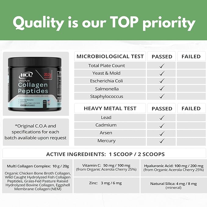 Collagen Peptides Powder with Vitamin C & Hyaluronic Acid - from Organic Cleanest Sources & Super High Absorption - Hydrolyzed Multi Type I, II, III, V, X - Skin Hair Supplement Made in USA