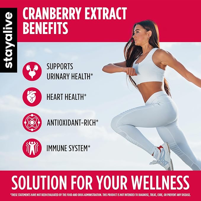 STAY ALIVE Cranberry Pills for Women and Men 1000mg with D-mannose, Hibiscus and Grapefruit Seed Extract, 120 Count, D-mannose Cranberry Supplement, Vegan, Non-GMO & Gluten-Free Powder Capsules