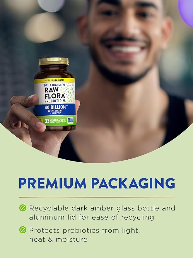 Nature's Truth Raw Flora Probiotic with Prebiotics | 40 Billion CFU | Daily Digestive Vegan Capsules | Gluten Free Supplement for Men and Women