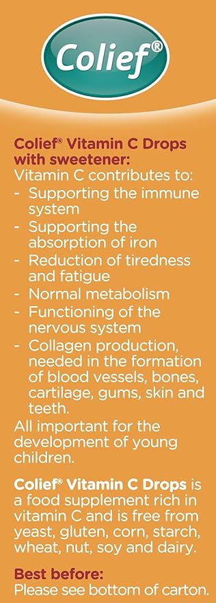 Colief Vitamin C Drops for Babies | Daily Immune Support for Infants Age +1 | Diary, Gluten and Preservative Free | Supports Development of Healthy Bones and Teeth | 600 Drops