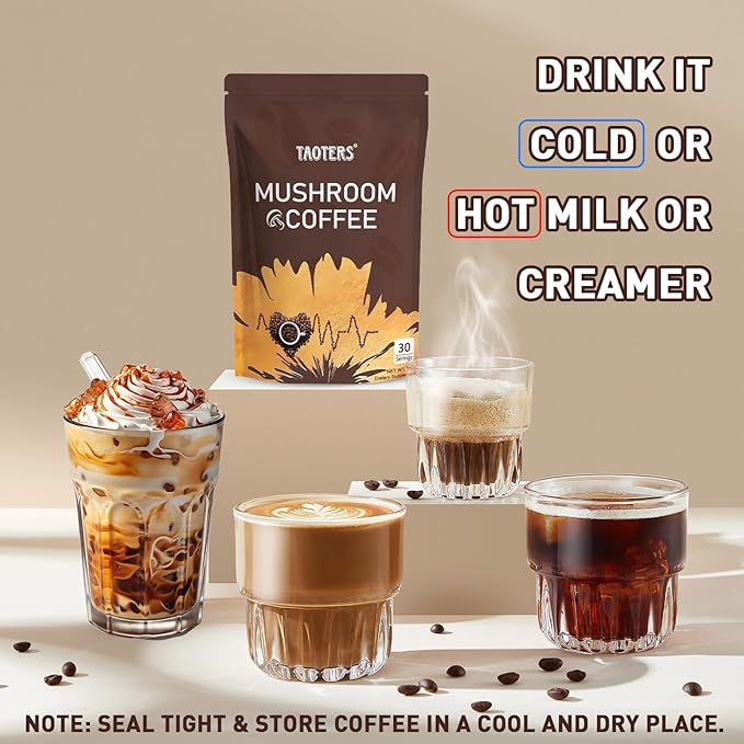 Mushroom Coffee Organic | Enhanced Focus, Boosted Immunity, Improved Energy | 6 Adaptogenic Mushrooms: Cordyceps, Reishi, King Trumpet, Shiitake, Lion's Mane & Turkey Tail | 30 Servings