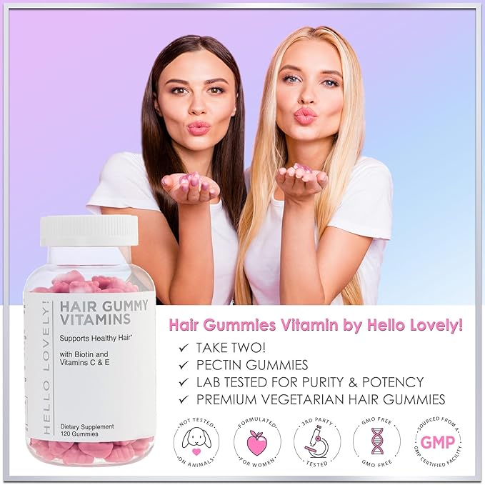 Hair Vitamins Gummies with Biotin 5000 mcg - Vitamin E, C & Zinc Support Hair Growth for Women & Men, Premium Vegetarian & Non-GMO, Stronger, Beautiful Hair, Skin & Nails Supplement - 120 Gummy Bears