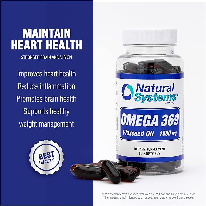 Omega 369 1000 mg 100 Softgels by Natural Systems - Triple Omega 3 6 9 Flax Seed Oil Supplements Capsules -with Essential Fatty Acids - Support Heart and Circulatory Health*