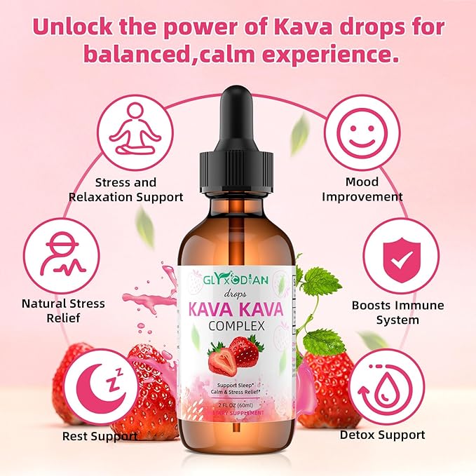 Kava Kava Root Liquid Drops: Kava Extract Supplement Calmness Relaxation Stress Relief Sleep Support High Potency Vegan Fast Acting Herbal with Kavalactones for Balanced Mood Alcohol Free Non-GMO