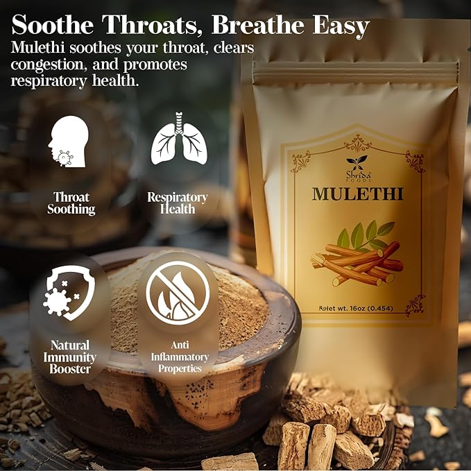 Shrida Foods Mulethi (Licorice Root Powder) 14 oz (397g) | Pure, Organic, Non-GMO | Natural Herb for Digestive Support, Immunity Boost, Throat Relief & Wellness | Ayurvedic Goodness