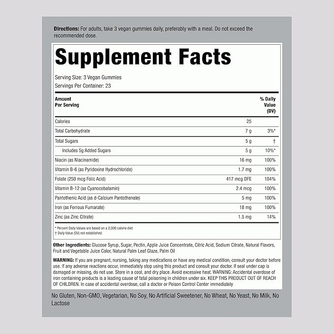 Piping Rock Iron Gummies Supplement | 70 Count | for Women and Men | with Vitamin B12 | Grape Flavor | Vegan, Non-GMO, Gluten Free