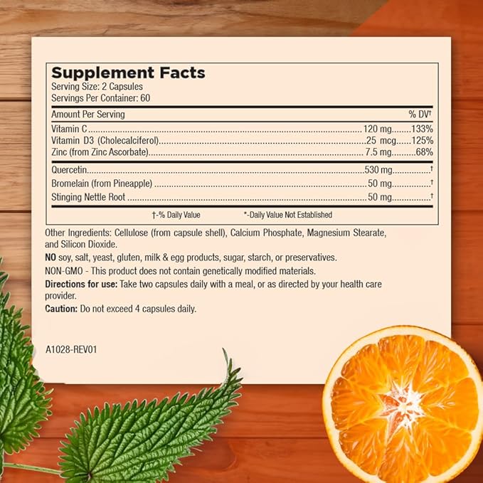 Mt. Angel Vitamins - Zinc Quercetin with Bromelain Supplement – Immune Support & Respiratory Health - Quercetin 500mg Capsules | Zinc 50mg | Vitamin C Capsules | Immune Booster for Adults - 120ct.