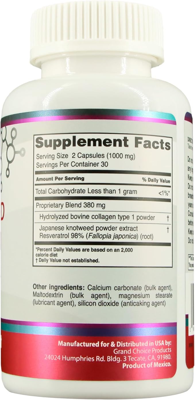 Hydrolyzed Collagen + Resveratrol, 500mg, 60 Capsules