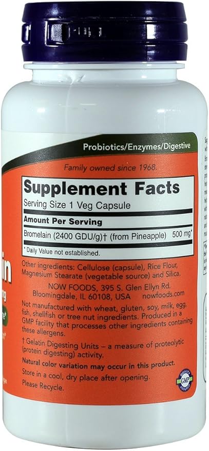 NOW Bromelain 2400 GDU, 500mg, 60 Capsules (Pack of 2)