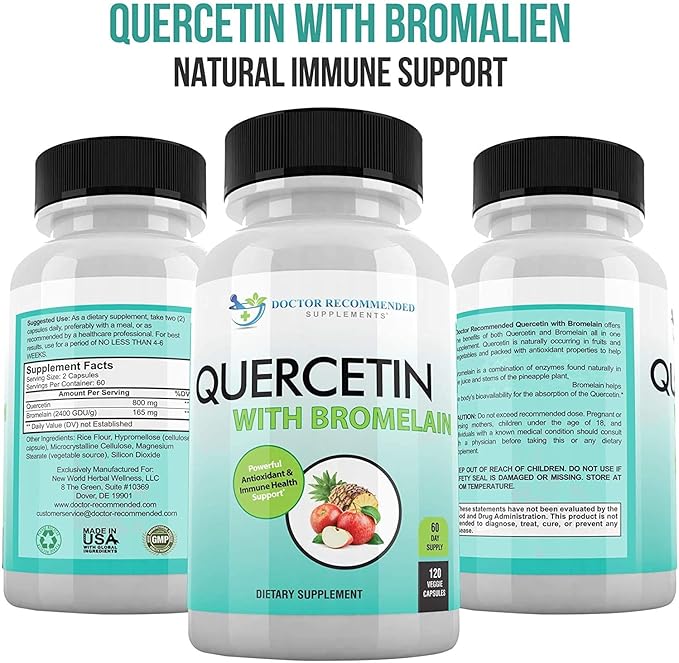 DOCTOR RECOMMENDED SUPPLEMENTS Quercetin 800mg w/Bromelain 165mg Per Serving- 120 Veggie Capsules-Full 60 Day Supply, Vitamin Supplement, Bioflavonoids, Gluten Free, Non-GMO (Pack of 3)