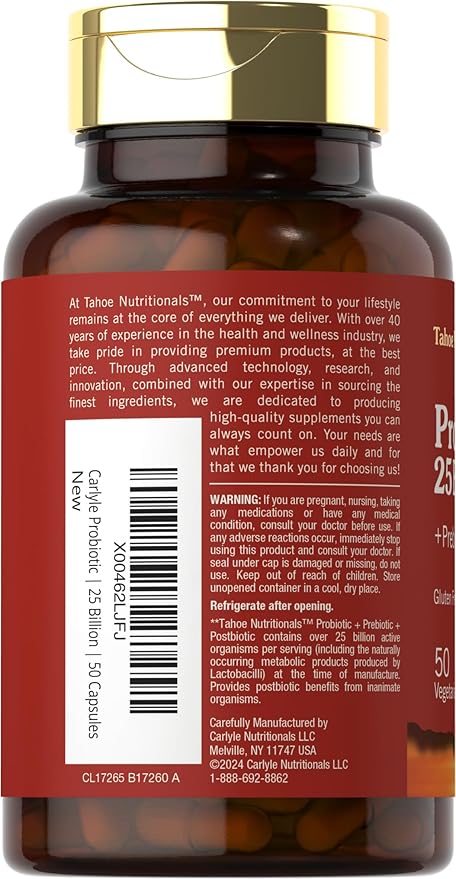Tahoe Nutritionals Prebiotic, Probiotic & Postbiotic | 25 Billion CFU | 50 Powder Pills | Men and Women's Digestive Health | Vegetarian and Non-GMO Supplement