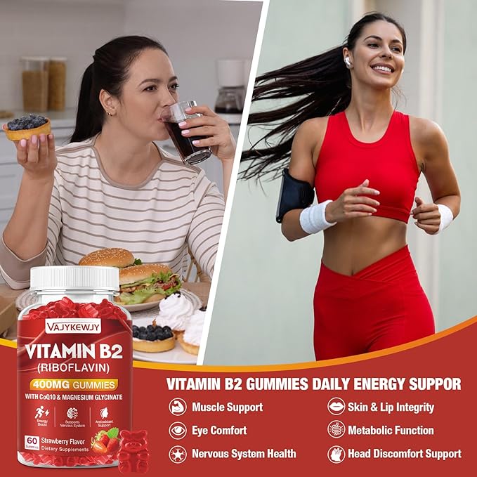 Vitamin B2 Gummies Riboflavin 400mg Strawberries Flavor, 120 Count,Vegan, Sugar-Free