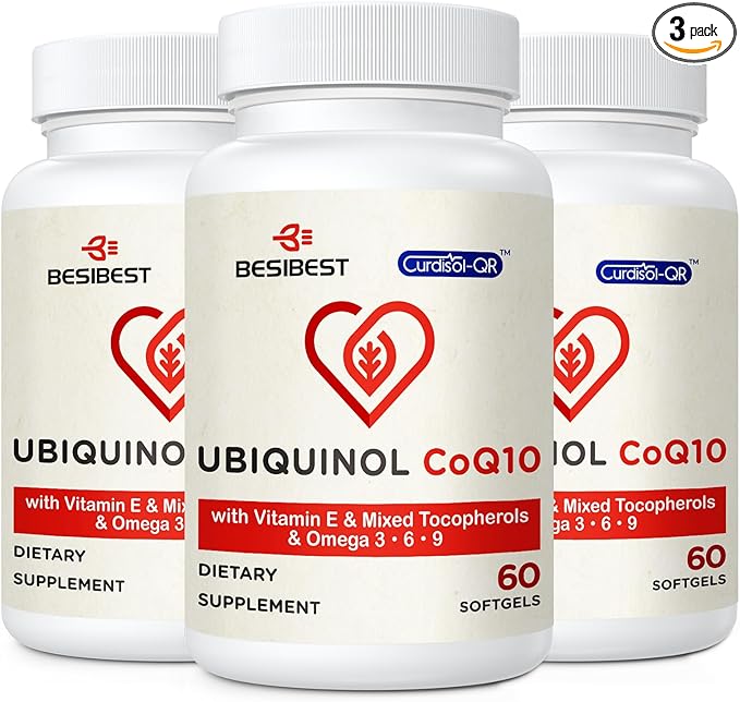 Ubiquinol CoQ10-600mg-Softgel, Active Coq10 Ubiquinol Supplement with Vitamin E & Omega 3, 6, 9, High Absorption-Coenzyme-Q10, Powerful Antioxidant for Energy Production, Tested, 180 Count