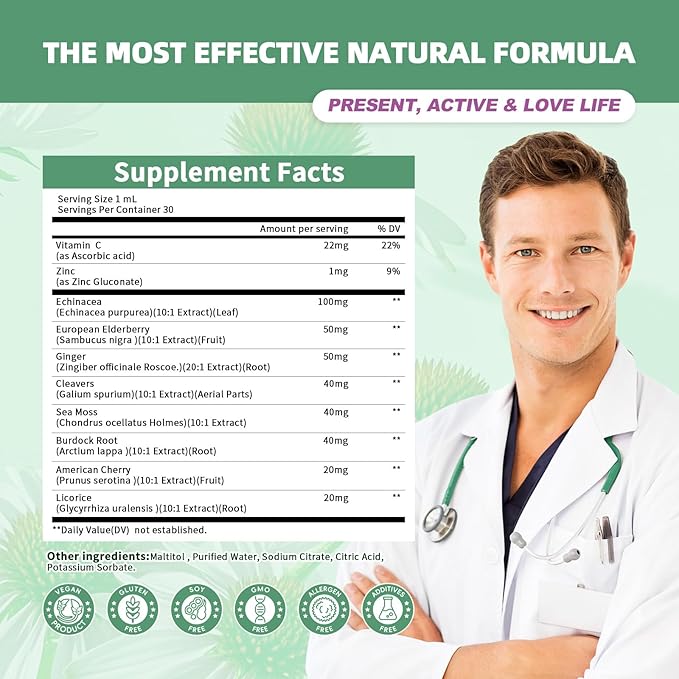 Liposomal Lymphatic Drainage Supplements - 10-in-1 Vegan Lymphatic Drainage Drops with Echinacea & Burdock Root - Immune & Detox Boost, Advanced Absorption, Non-GMO (1 fl oz, 1 Pack)