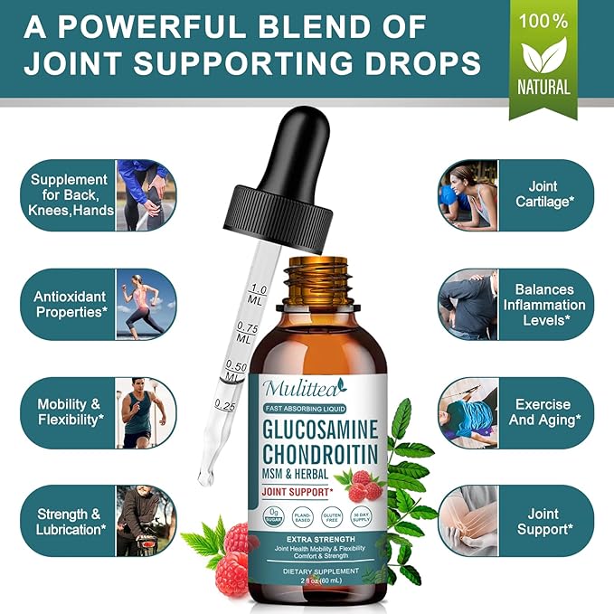 Glucosamine Chondroitin MSM Liquid Drops-w/Elderberry, Boswelia &Hyaluronic Acid-Extra Strength Joint Support Supplement for Mobility, Flexibility & Bones,High Absorption,60ml (2 fl oz)