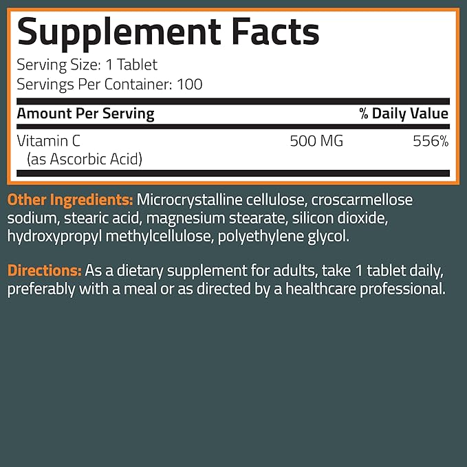 Bronson Vitamin C 500 MG Supports a Healthy Immune System & Antioxidant Protection, Non-GMO, 100 Vegetarian Tablets