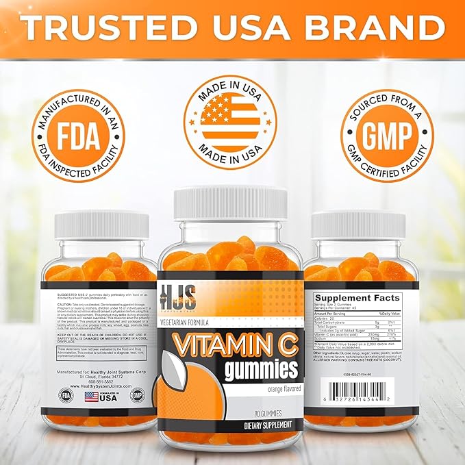 Vitamin C Gummies | Chewable Orange Flavored | Immune Support | Heart Health | Gluten-Free & Vegetarian | Vitamin C Gummies for Adults & Kids- 90 Count