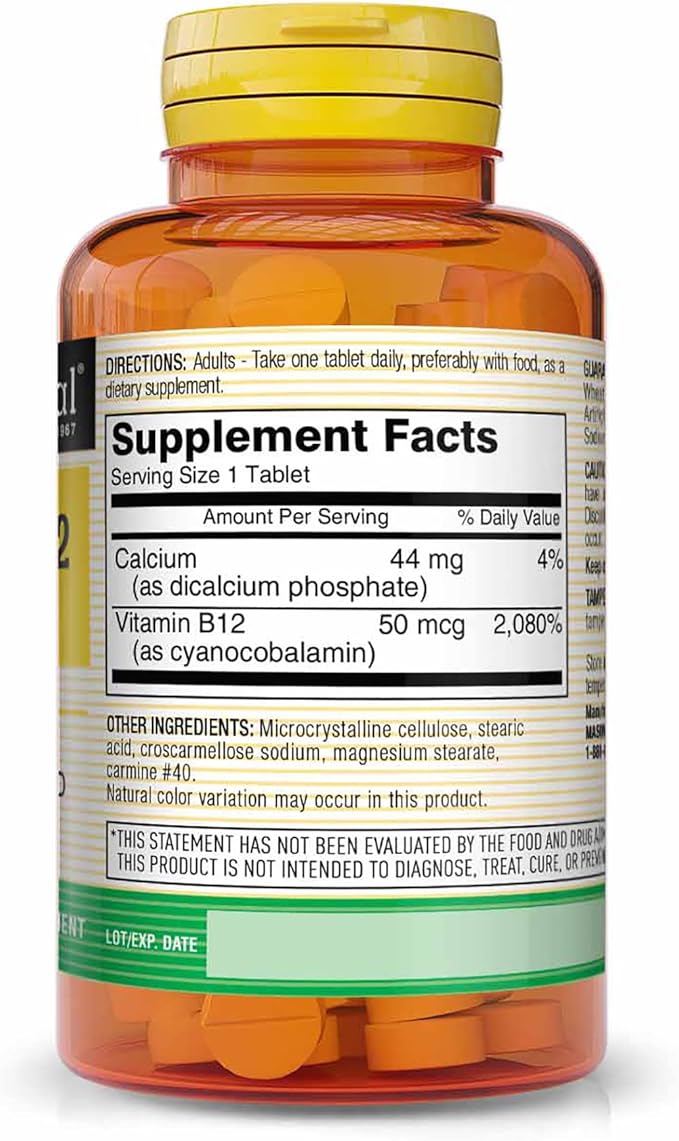 MASON NATURAL Vitamin B12 50 mcg with Calcium, 300-Day Supply, Dietary Supplement to Support Natural Energy Levels, 100 Tablets (Pack of 3)