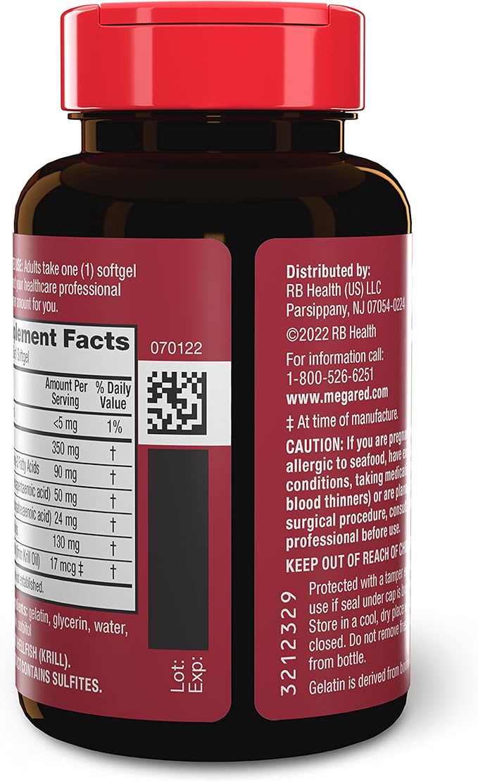 MegaRed - Omega-3 Krill Oil 350mg Softgels (130 Count in A Bottle), EPA & DHA Omega-3 Fatty Acids with No Fishy Aftertaste Unlike Fish Oil, Contains Antioxidant Astaxanthin