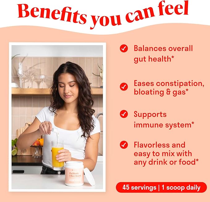 Prebiotic Fiber Powder - Unflavored & Sugar Free | 45 Servings | Fiber Supplement to Support Digestive Regularity, Gut Health, Bloating & Immune Support - 1 Scoop of Soluble Prebiotic Powder Daily