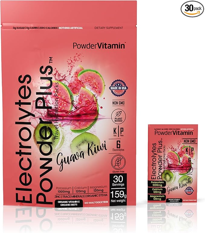 Electrolytes Powder Plus, Keto, Guava Kiwi, Zero Sugar, 1000mg Potassium, 120mg Calcium, 120mg Magnesium, Non-GMO, Zero Calories, 30 Hydration Packets