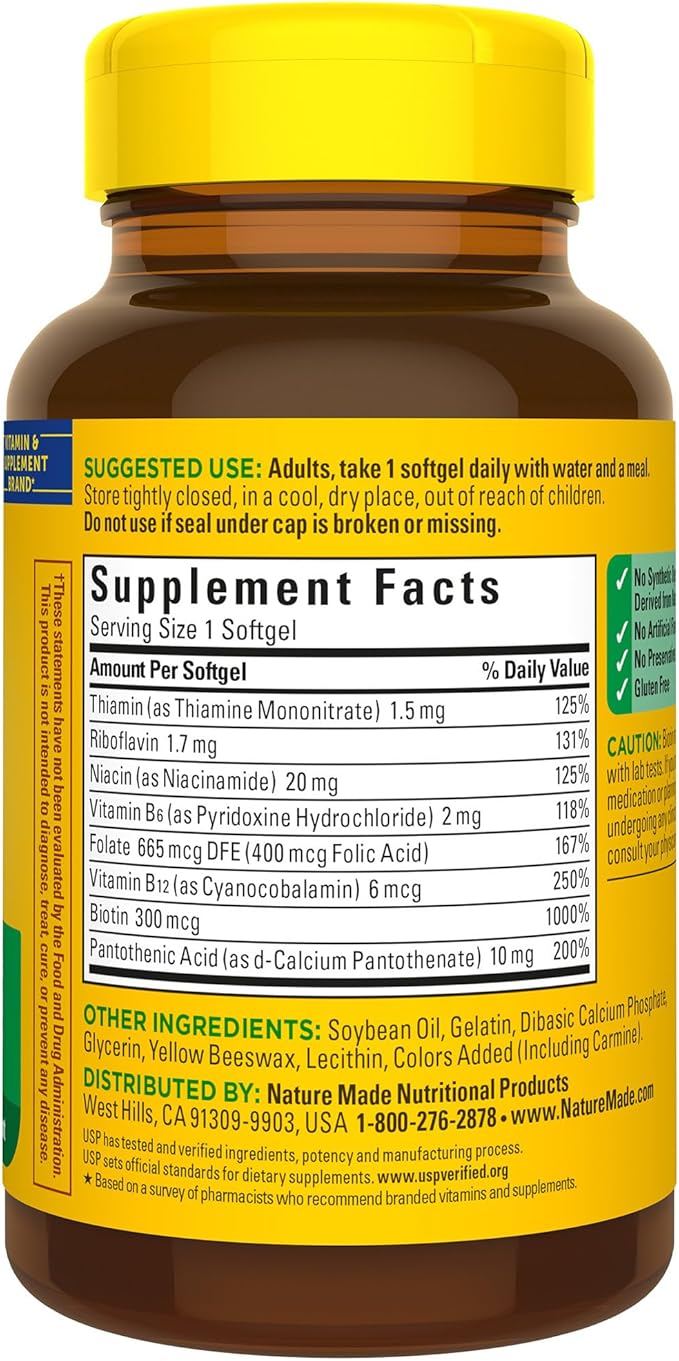 Nature Made Super B Energy Complex, Dietary Supplement for Brain Cell Function Support, 160 Softgels, 160 Day Supply