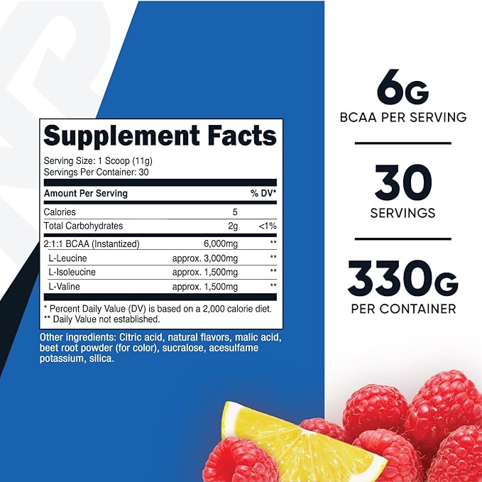 Nutricost BCAA Powder 2:1:1 (Raspberry Lemonade, 30 Servings)