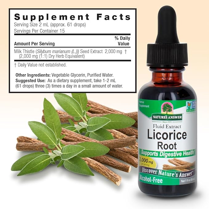 Nature's Answer Licorice Root | Herbal Supplement | Supports Digestive Health | Non-GMO & Kosher | Alcohol-Free, Gluten-Free & Vegan 1oz (2 Pack)
