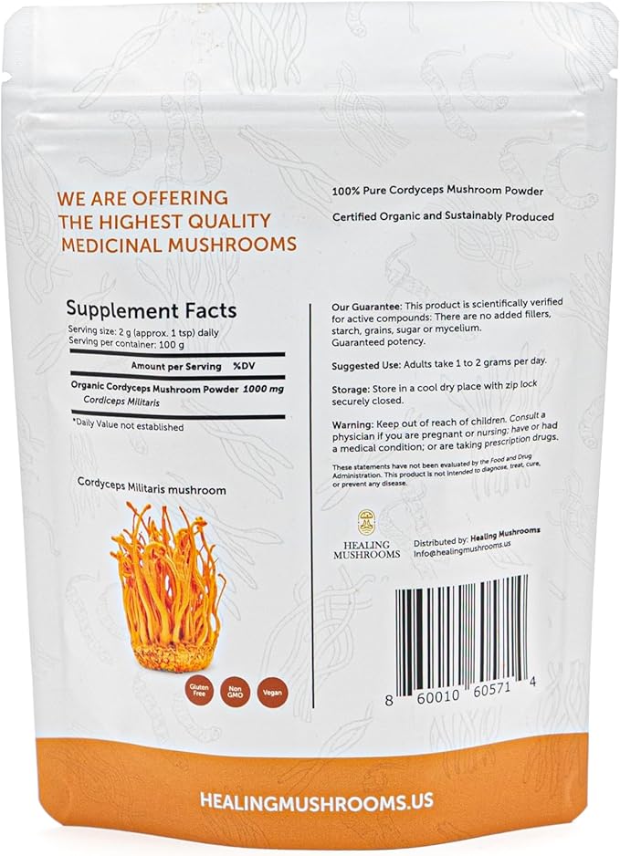 Real Mushrooms Organic CORDYCEPS Mushroom Pure Powder - for Peak Performance, Energy & Immune Support