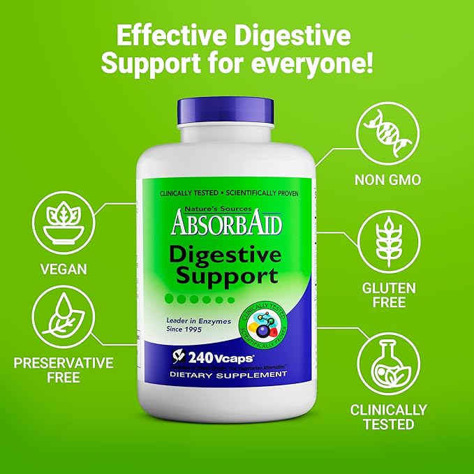 AbsorbAid Digestive Enzymes 240 vCaps, Proven to Increase Vital Nutrient Absorption by up to 71%