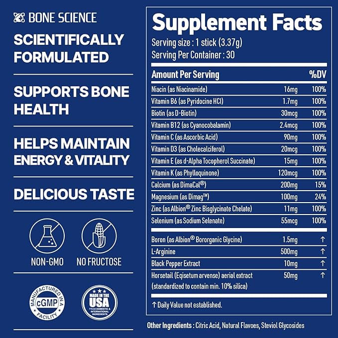 Prime Height Powder – Kids Daily Multivitamin with Calcium, Magnesium, Zinc, and Vitamins B6, B12, C, D3, E, K – 30 Sticks, Peach Flavor