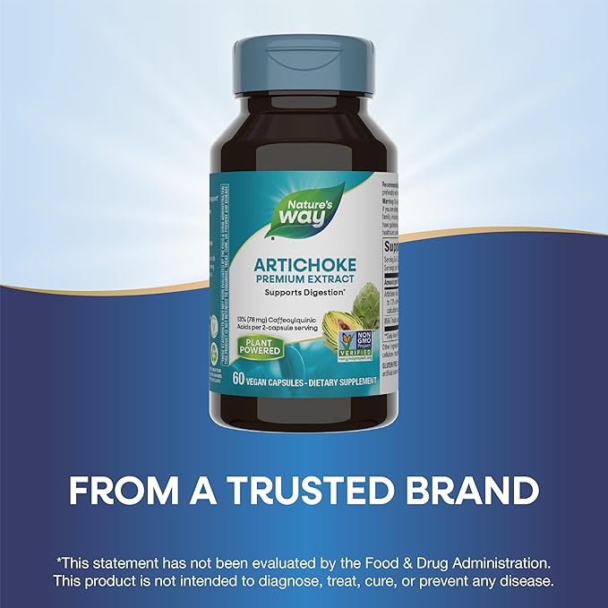 Nature's Way Artichoke Premium Extract, Supports Digestion*, Non-GMO Project Verified, Vegan, Gluten-Free, 60 Capsules (Packaging May Vary)