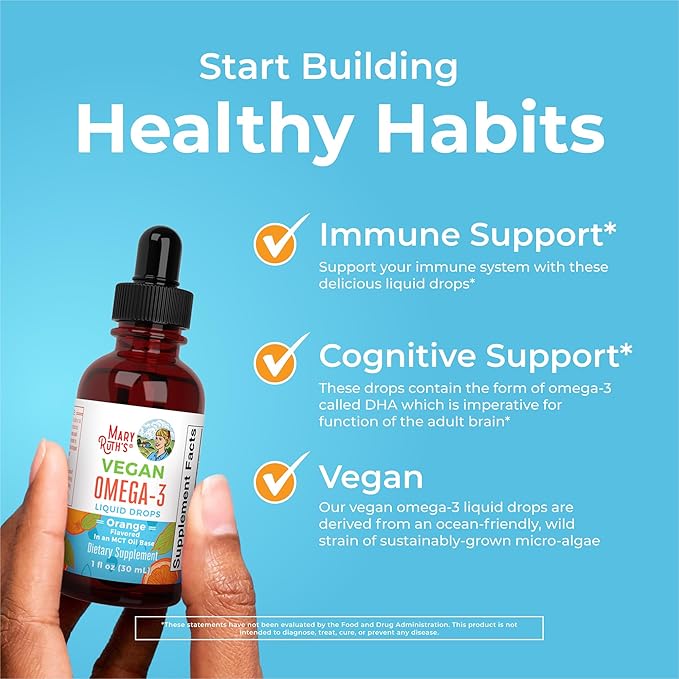 MaryRuth Organics Omega 3 Liquid Drops | 400mg DHA Per Serving | Omega 3 Supplement for Immune Support | Overall Health | for The Whole Family | 1oz
