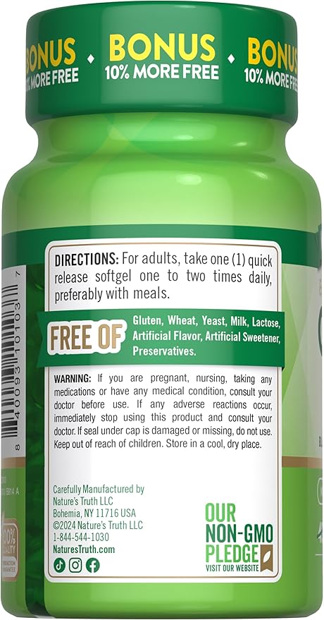 Nature's Truth CoQ10 200 mg Softgels | 50 Count | Enhanced Absorption Supplement | Plus Black Pepper Extract | Non-GMO, Gluten Free