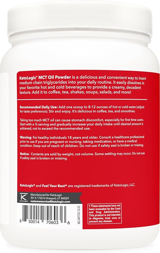 Ketologic MCT Oil Powder (1 LB) (Hazelnut Cream) - 40 Servings, Medium Chain Triglycerides Powder Supplement