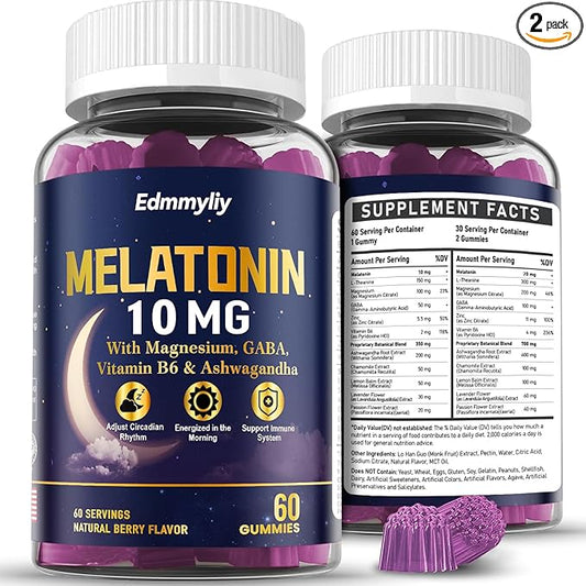 Melatonin 10mg 20mg Gummies for Adults - 10mg of Melatonin Per Gummy with Magnesium, L-Theanine, GABA, Vitamin B6 & Ashwagandha - Supports Health Circadian Rhythm, Sugar Free & Vegan