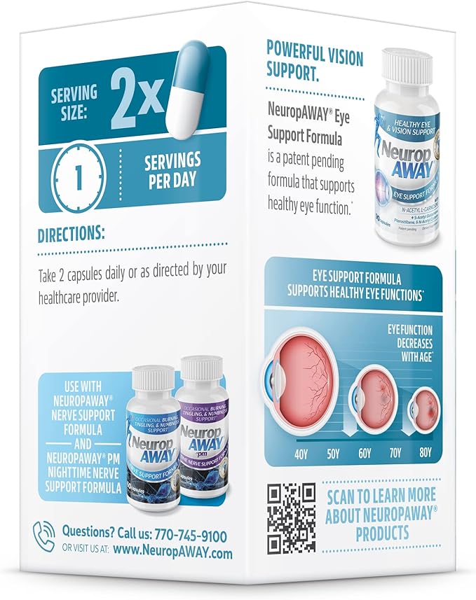 NeuropAWAY Eye Support Supplement 90CT with Lutein N-Acetyl L-Carnosine S-Acetyl Glutathione N-Acetyl Cystiene Pterostilbene Lycopene Zeaxanthin to Support Healthy Vision Helps Blurry and Dry Eyes