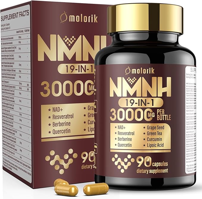 19 in 1 NMNH (Dihydronicotinamide Mononucleotide) 1000mg Per Serving, NAD Supplement to Boost NAD+ Levels NAD Resveratrol Supplement with Quercetin, Berberine for Anti Aging, Energy, 90 Capsules-007