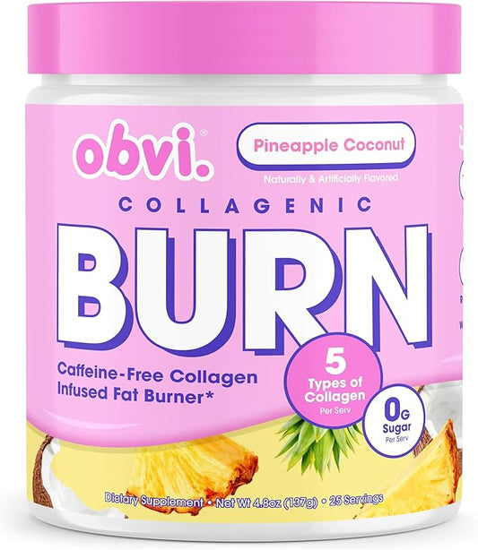 Obvi Collagenic Burn Powder | Multi-Collagen Peptide Blend with GBB, Ashwagandha & Green Coffee | Boosts Metabolism, Supports Skin, Hair, Nails, Joints | Pineapple Coconut 25 Servings