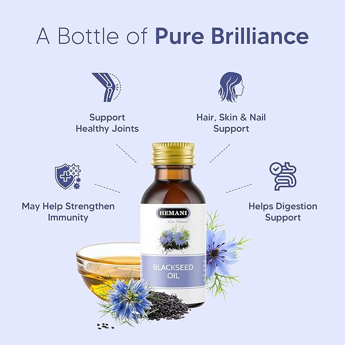 Hemani Black Seed Oil 30ml - Pure Premium Cold Pressed Nigella Sativa Black Cumin Oil for Digestive Health, Brain Function, Immune System Support. Natural Source of Thymoquinone