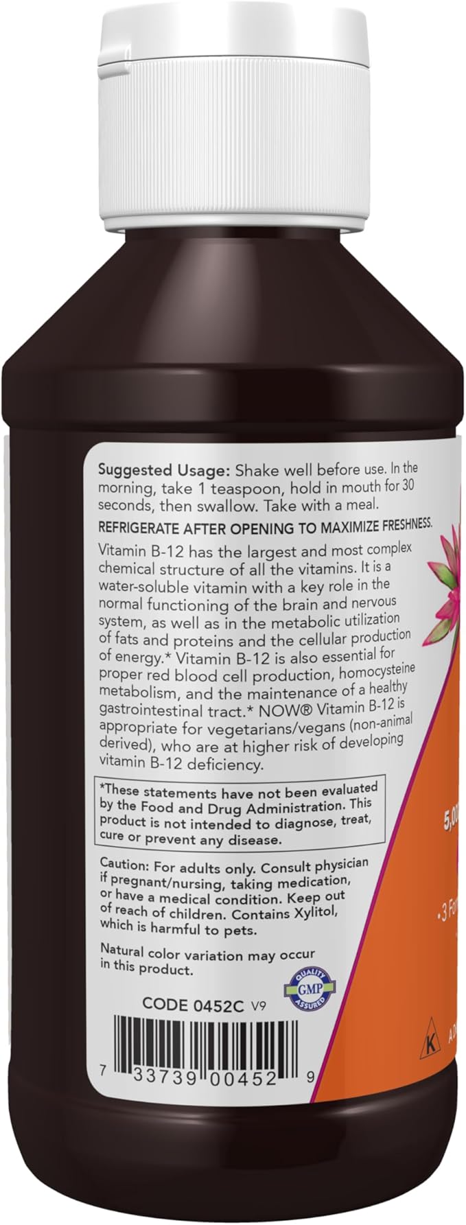 NOW Foods Supplements, Ultra B-12, Liquid, 800 mcg Folic Acid, Cellular Energy Production*, 4-Ounce