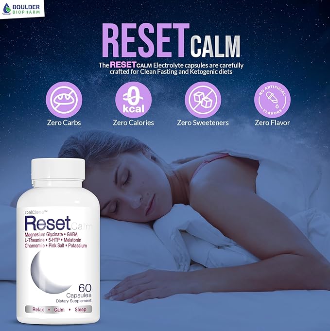 ResetCalm Night Electrolyte Formula, Magnesium Glycinate, 5-HTP, GABA, L-Theanine, Chamomile and Melatonin