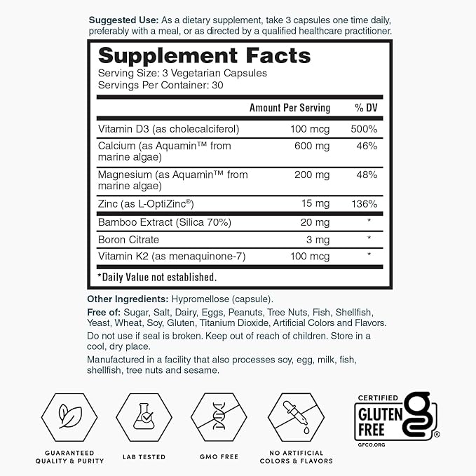 Nature's Lab Gold Vital Bones with Aquamin™ Plant-Based Calcium - 90 Vegetarian Capsules