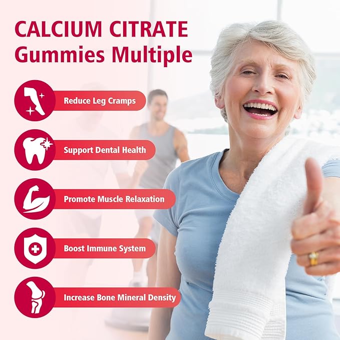 2 Packs High Absorption Calcium Citrate Gummies 1200mg - Bone & Teeth Support for Adults & Kids, Vegan Sugar-Free Gummies, Raspberry Flavor, 120 Count