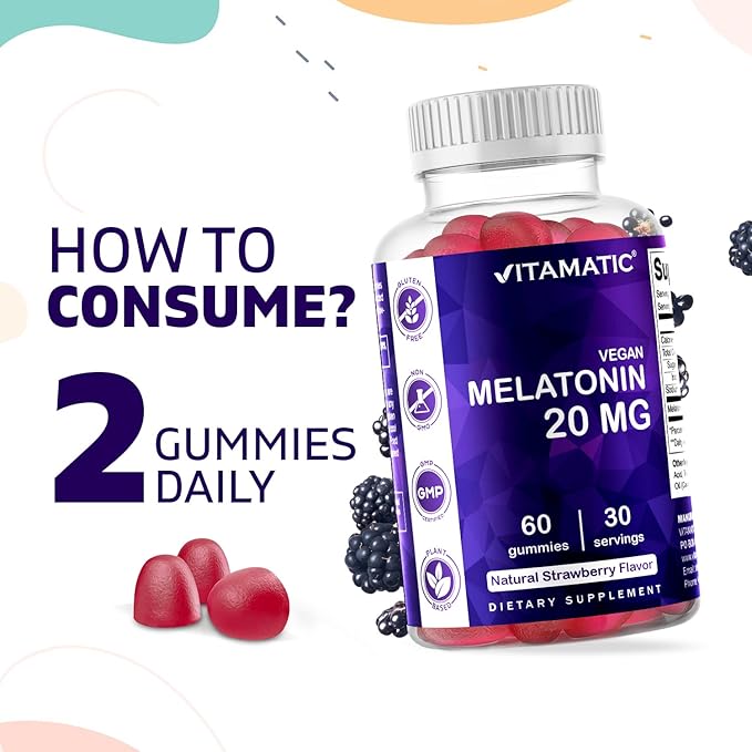 Vitamatic Melatonin 20mg Gummies for Adults, 30 Servings - 60 Count - Non-Habit Forming Supplement